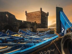 Boats Moored in the Sqala Du Port, a Defensive Tower in Essaouira, Morocco